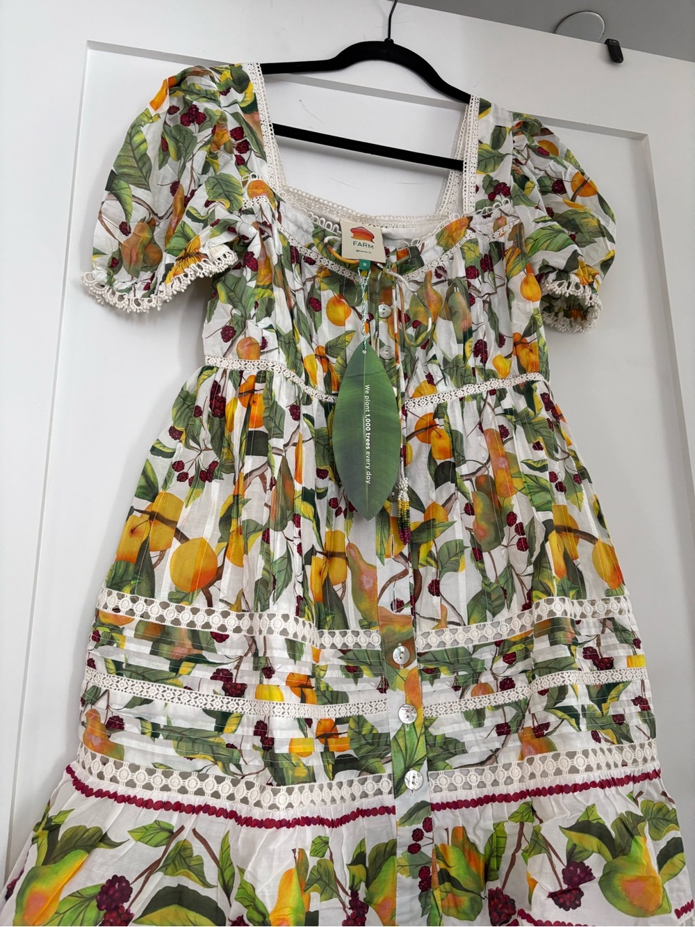 FARM Rio Lemon & Floral Puff-Sleeve Mini Dress in White, Yellow & Green - Picture 2 of 8